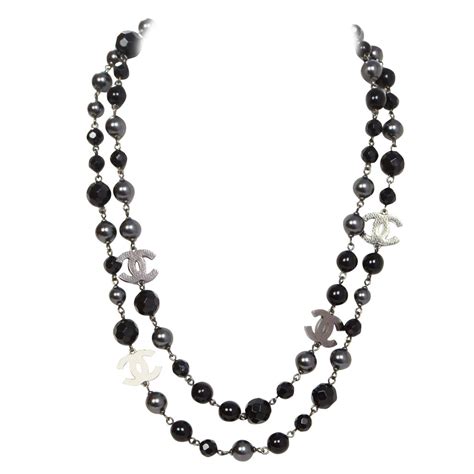 chanel black and grey pearl necklace|cost of Chanel pearl necklace.